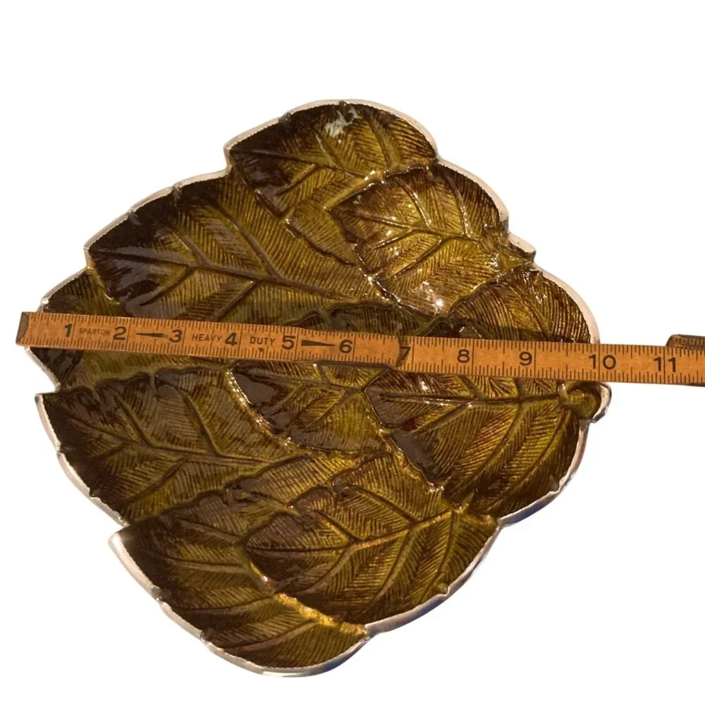 Vintage Artichoke Leaf Metal And Enamel Bowl